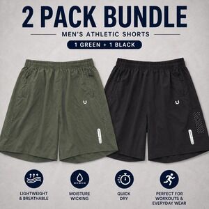 Northyard Mens Athletic Shorts 2 Pack Bundle Black Green XL 7 Inch Inseam Gym